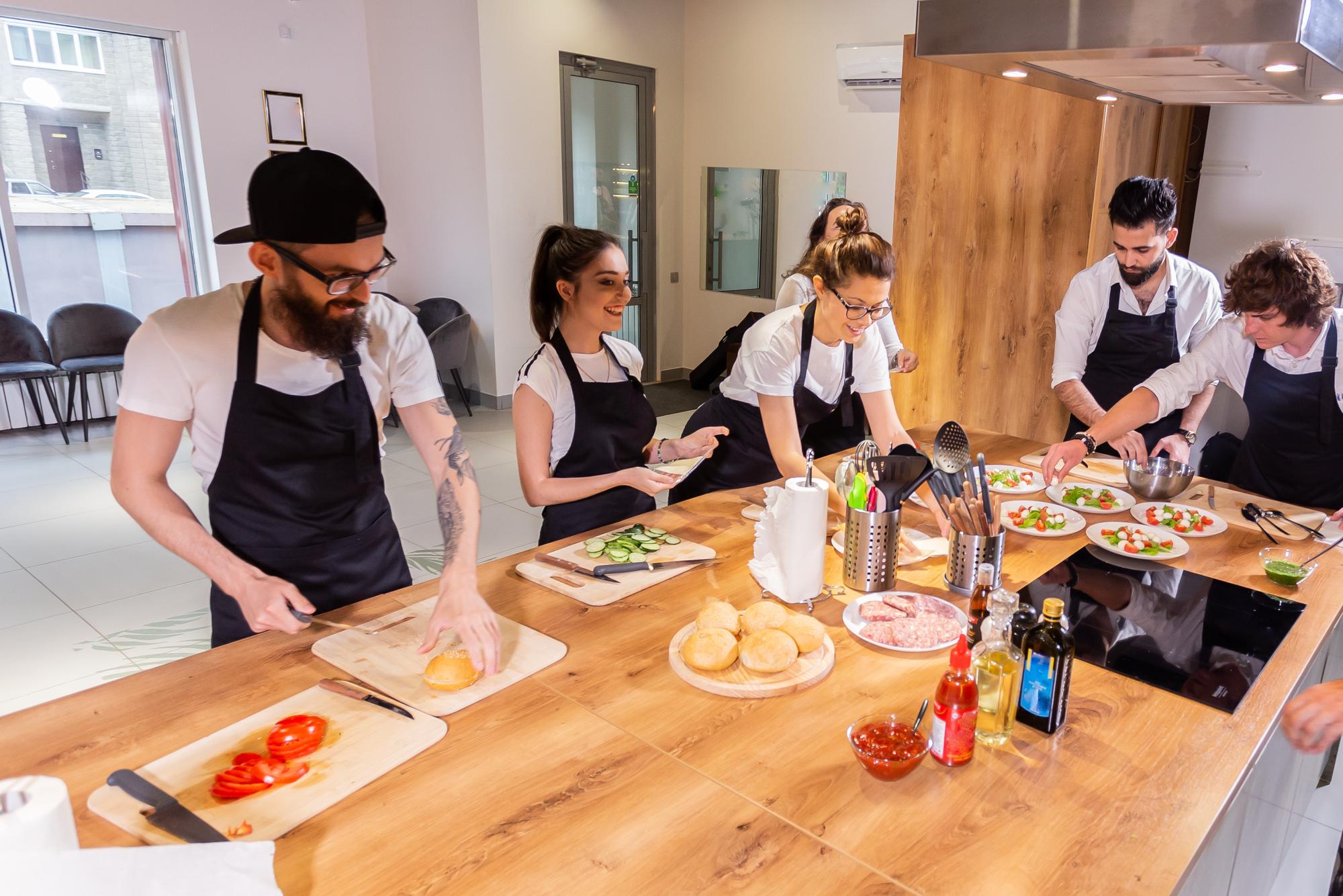 Workshop kitchen with chef and tasting setup